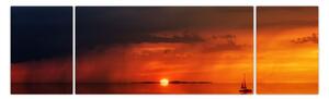 Obraz zachodu słońca z żaglówką (170x50 cm)