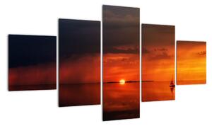 Obraz zachodu słońca z żaglówką (125x70 cm)