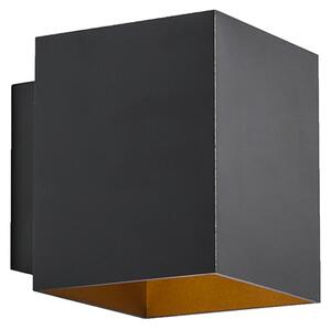 Designerska lampa ścienna czarna i złota prostokątna - Sola
