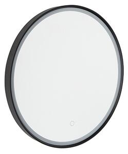 Lustro łazienkowe czarne 50 cm z LED, 3-stopniowe ściemnianie dotykowe, okrągłe - Miral