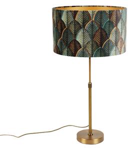 Lampa stołowa brązowa z aksamitnym abażurem w kształcie liścia i złotym wnętrzem - Parte