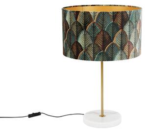 Mosiężna lampa stołowa z aksamitnym abażurem w kształcie liścia i złotym wnętrzem - Kaso