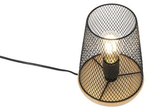 Designerska lampa stołowa czarna z drewnem - Bosk