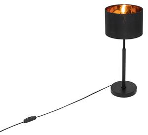 Nowoczesna lampa stołowa z abażurem z tkaniny czarna ze złotem - VT 1