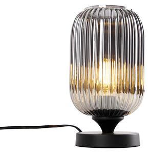 Lampa stołowa art deco czarna z przydymionym szkłem - Banci
