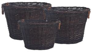 3-cz. zestaw koszyki na drewno, sztaplowane, brązowa wiklina
