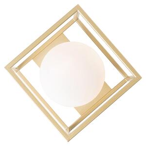 Designerska lampa sufitowa złota z białym szkłem - Aniek