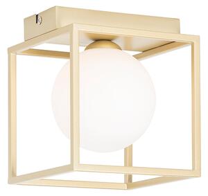 Designerska lampa sufitowa złota z białym szkłem - Aniek