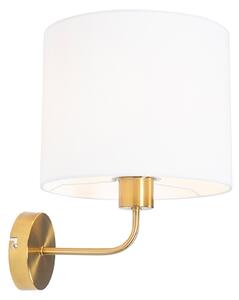 Klasyczna lampa ścienna złota z abażurem z tkaniny w kolorze białym - Cas