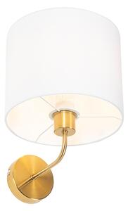 Klasyczna lampa ścienna złota z abażurem z tkaniny w kolorze białym - Cas