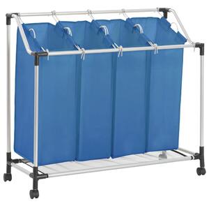 Sortownik na pranie z 4 pojemnikami, niebieski, stalowy