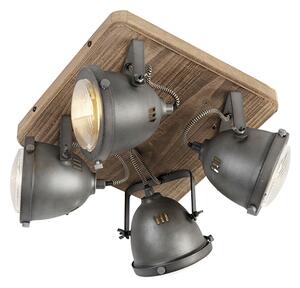 Inteligentna lampa sufitowa stalowa z drewnem z 4 WiFi GU10 - Emado