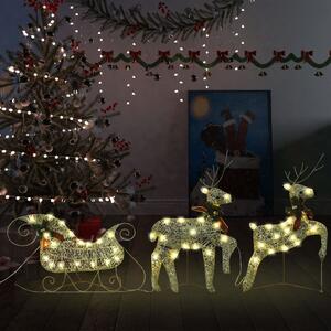 Świąteczna dekoracja, renifery z saniami, 60 diod LED, złota