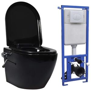 Toaleta bezkołnierzowa ze spłuczką podtynkową, ceramika, czarna