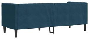 Sofa chesterfield z waÅkami, trzyosobowa, niebieska, aksamit