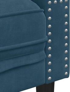 Sofa chesterfield z waÅkami, trzyosobowa, niebieska, aksamit