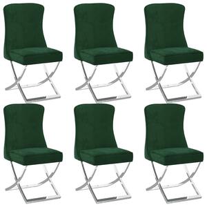 Krzesła stołowe, 6 szt., zielone, 53x52x98 cm, aksamit i stal