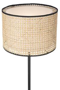 Lampa stojąca rustykalna czarna z abażurem z rattanu - Kata