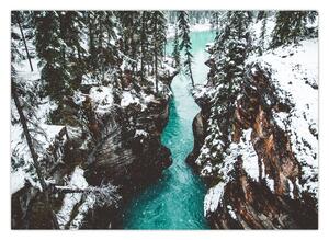 Obraz - górska rzeka zimą (70x50 cm)
