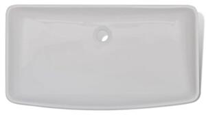 Umywalka z baterią mieszającą, ceramiczna, prostokątna, biała