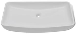 Umywalka z baterią mieszającą, ceramiczna, prostokątna, biała