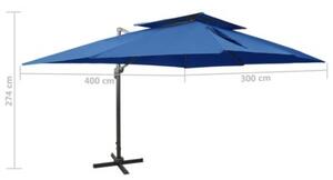 Parasol wiszący z podwójną czaszą, 400x300 cm, niebieski