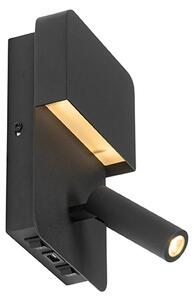 Lampa ścienna czarna w tym LED z USB i lampką do czytania z przełącznikiem - Robin