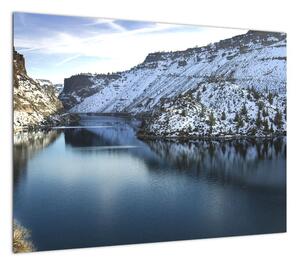 Obraz - zimowy krajobraz z jeziorem (70x50 cm)