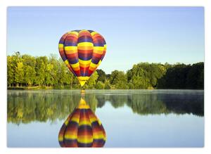 Obraz balonu na ogrzane powietrze nad jeziorem (70x50 cm)