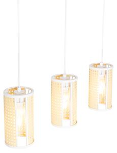 Orientalna lampa wisząca biała z rattanu 3-światłowa owalna - Akira
