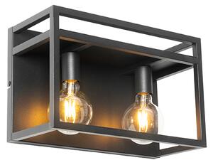 Industrialna lampa ścienna czarna z półką 2-światła - Cage Rack