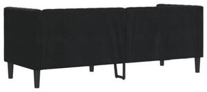 Sofa chesterfield z waÅkami, trzyosobowa, czarna, aksamit
