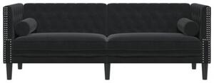 Sofa chesterfield z waÅkami, trzyosobowa, czarna, aksamit