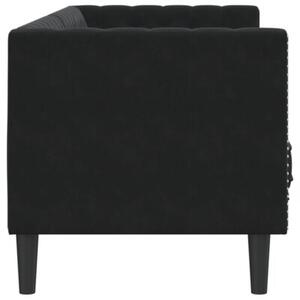 Sofa chesterfield z waÅkami, trzyosobowa, czarna, aksamit