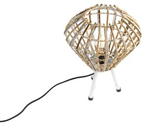 Rustykalna lampa stołowa trójnóg bambusowa z białym - Canna Diamond