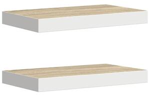 Półki ścienne, 2 szt., kolor dębu i biel, 50x23x3,8 cm, mdf
