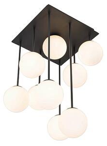 Nowoczesna lampa sufitowa czarna z opalowym szkłem 9-świateł - Athens