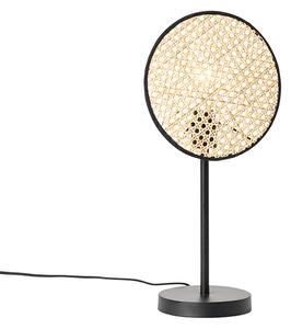 Rustykalna lampa stołowa czarna z rattanem 25 cm - Kata
