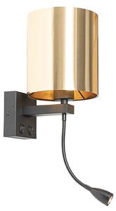 Lampa ścienna czarna z elastycznym ramieniem i złotym kloszem 15 cm - Brescia