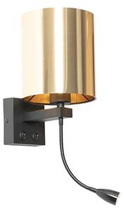 Lampa ścienna czarna z elastycznym ramieniem i złotym kloszem 15 cm - Brescia