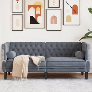 Sofa chesterfield z waÅkami, dwuosobowa, ciemnoszara, aksamit