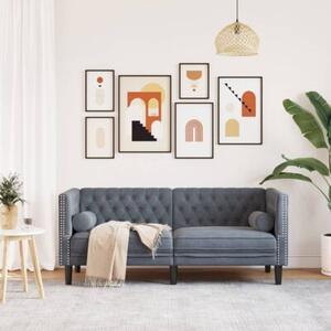 Sofa chesterfield z waÅkami, dwuosobowa, ciemnoszara, aksamit