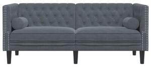 Sofa chesterfield z waÅkami, dwuosobowa, ciemnoszara, aksamit