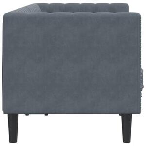 Sofa chesterfield z waÅkami, dwuosobowa, ciemnoszara, aksamit