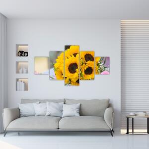 Obraz bukietu ślubnego ze słoneczników (125x70 cm)