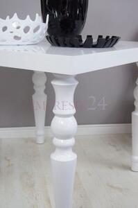 Biały, drewniany stolik na wysoki połysk, toczone nogi