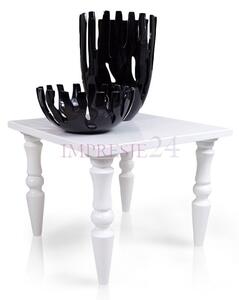 Drewniany, biały stolik w kwadracie, wysoki połysk, toczone nogi, biały