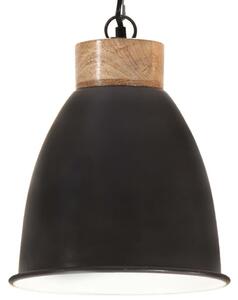 Industrialna lampa wisząca, czarne żelazo i drewno, 23 cm, E27