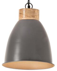Industrialna lampa wisząca, szare żelazo i drewno, 23 cm, E27
