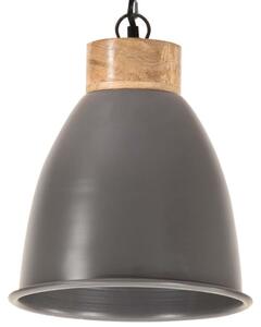 Industrialna lampa wisząca, szare żelazo i drewno, 23 cm, E27
